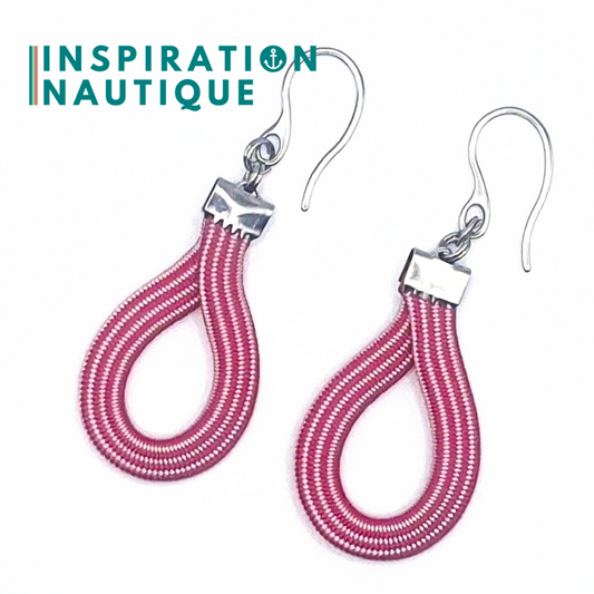 Boucles d'oreilles Goutte, Fuchsia et blanc ligné