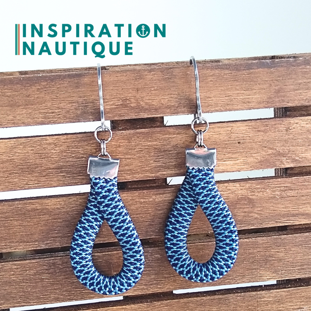 Drop earrings, Pale blue and navy, diamonds - Ready to ship