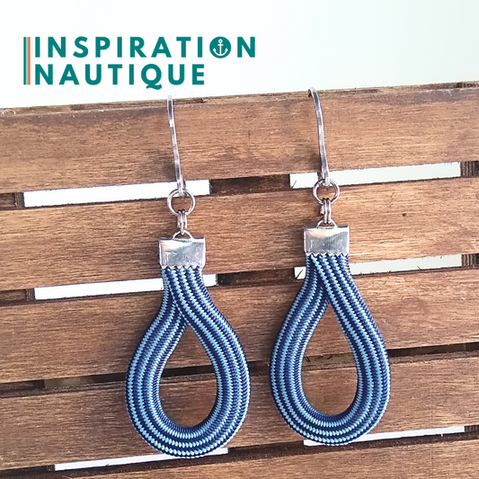 Boucles d'oreilles Goutte, Bleu pâle et marine ligné