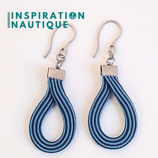 Boucles d'oreilles Goutte, Bleu pâle et marine ligné