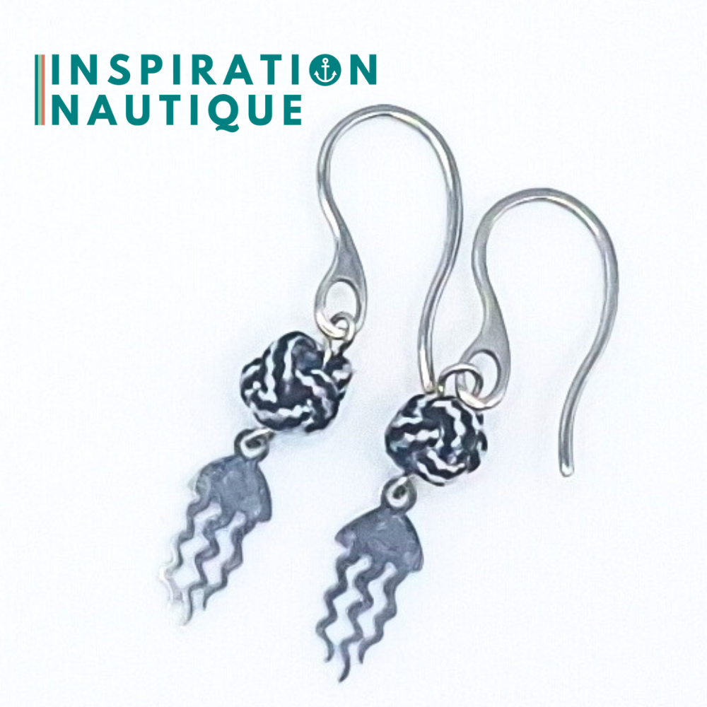 Medusa earrings, black and silver lined | Ready to go