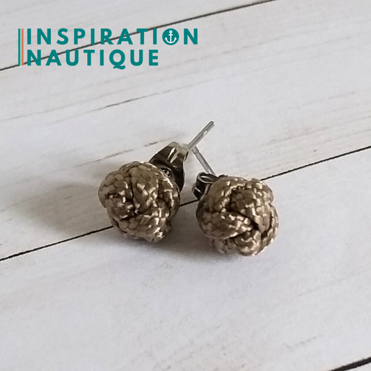 Boucles d'oreilles nautiques, boutons en noeud de sifflet de bosco, Sable