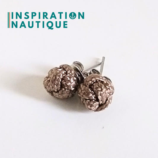 Boucles d'oreilles nautiques, boutons en noeud de sifflet de bosco, Sable