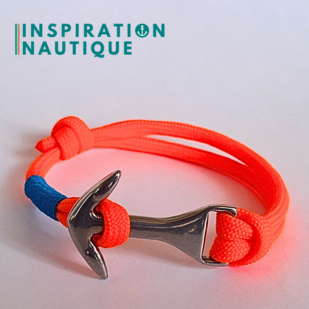 Bracelet marin avec ancre moyenne en paracorde 550 et acier inoxydable, ajustable, Orange fluo