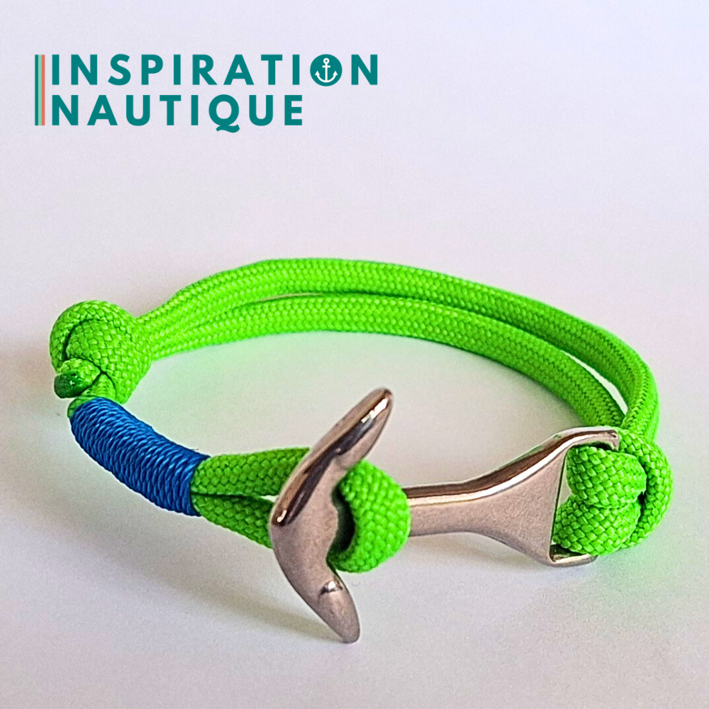 Bracelet marin avec ancre moyenne en paracorde 550 et acier inoxydable, ajustable, Vert fluo