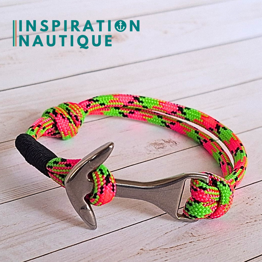 Bracelet marin avec ancre moyenne en paracorde 550 et acier inoxydable, ajustable, Melon d'eau