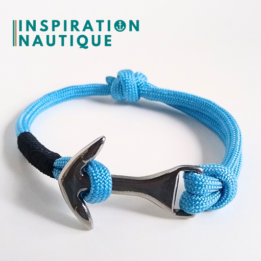 Bracelet marin avec ancre moyenne en paracorde 550 et acier inoxydable, ajustable, Bleu pâle, surliure marine, Medium