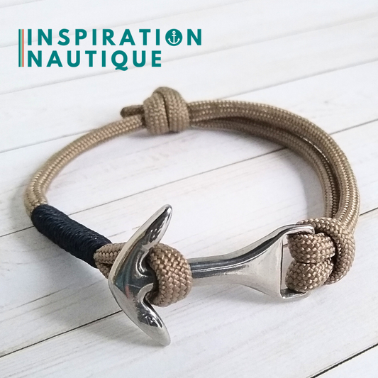 Bracelet marin avec ancre moyenne en paracorde 550 et acier inoxydable, ajustable, Sable