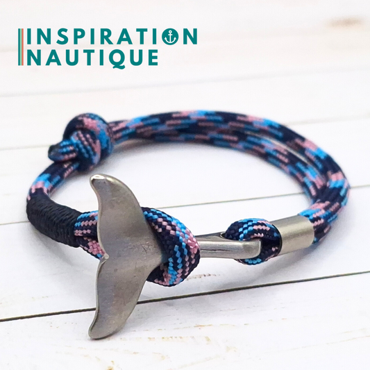 Bracelet marin avec queue de baleine en paracorde 550 et acier inoxydable, ajustable, Camo marine, rose, bleu pâle