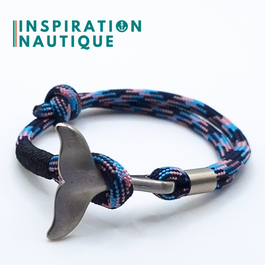 Bracelet marin avec queue de baleine en paracorde 550 et acier inoxydable, ajustable, Camo marine, rose, bleu pâle, Medium