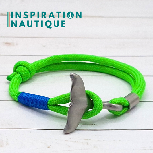 Bracelet marin avec queue de baleine en paracorde 550 et acier inoxydable, ajustable, Vert fluo