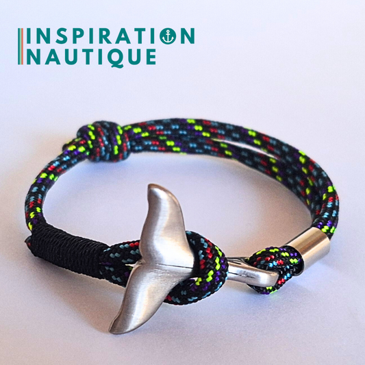 Bracelet marin avec queue de baleine en paracorde 550 et acier inoxydable, ajustable, Cher, surliure noire, Medium