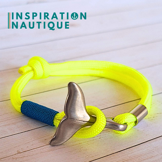 Bracelet marin avec queue de baleine en paracorde 550 et acier inoxydable, ajustable, Jaune fluo