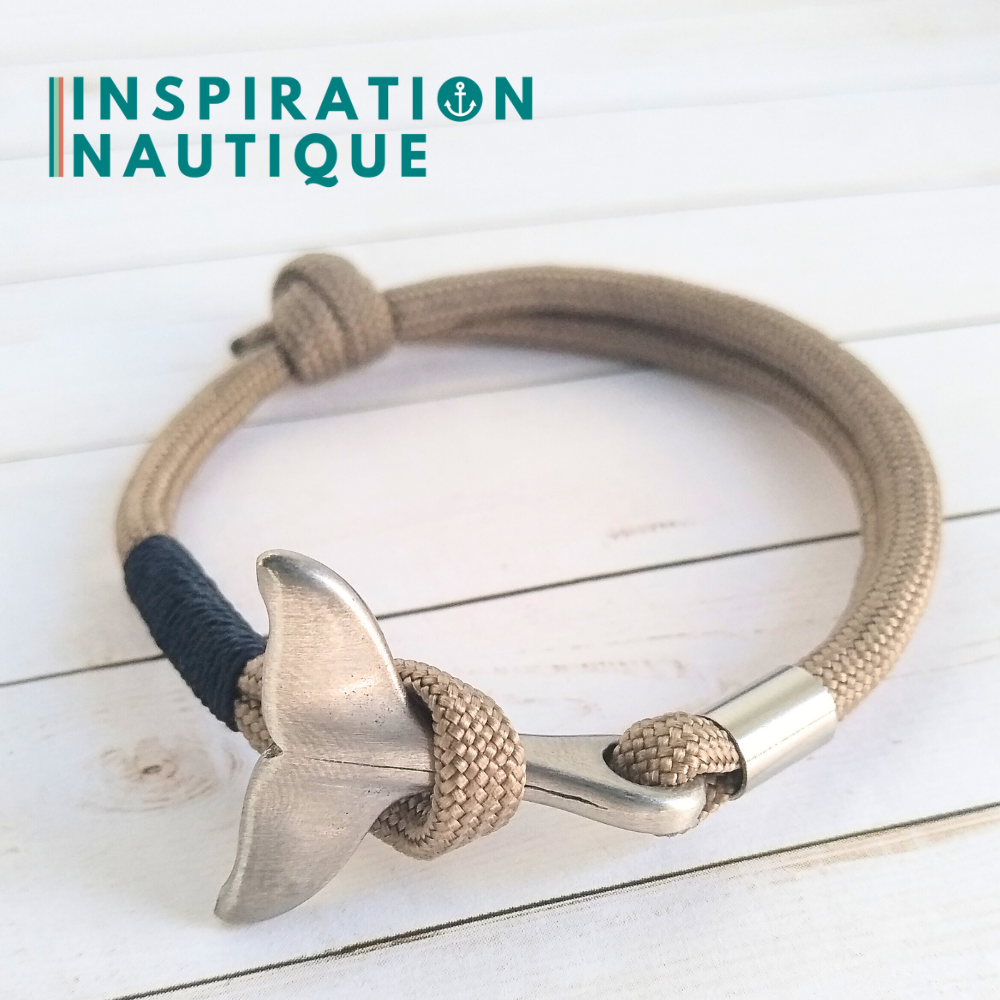 Bracelet marin avec queue de baleine en paracorde 550 et acier inoxydable, ajustable,  Sable, surliure marine, Medium