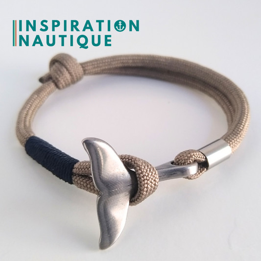 Bracelet marin avec queue de baleine en paracorde 550 et acier inoxydable, ajustable,  Sable, surliure marine, Medium