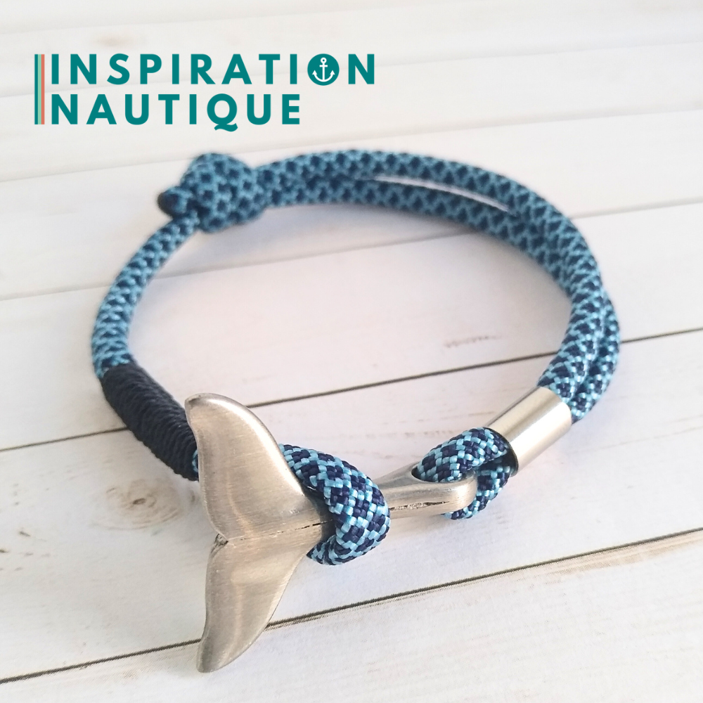 Bracelet marin avec queue de baleine en paracorde 550 et acier inoxydable, ajustable,  Bleu pâle et marine, diamants