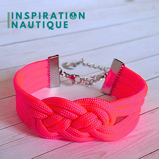 Bracelet marin avec noeud de carrick double, en paracorde 550 et acier inoxydable, Rose fluo