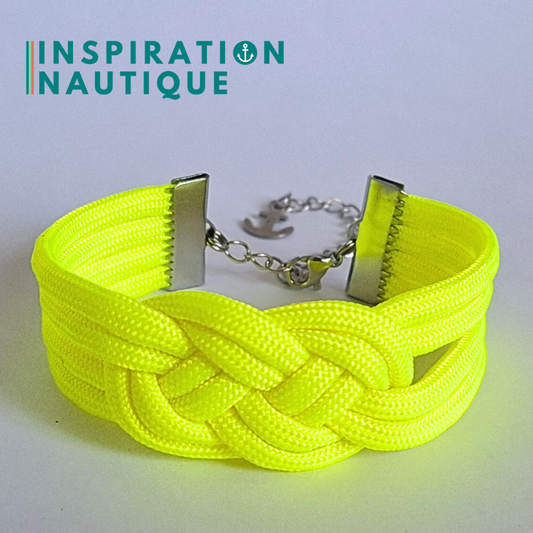 Bracelet marin avec noeud de carrick double, en paracorde 550 et acier inoxydable, Jaune fluo, Medium