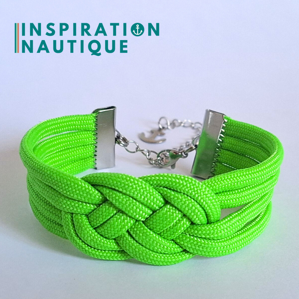 Bracelet marin avec noeud de carrick double, en paracorde 550 et acier inoxydable, Vert fluo