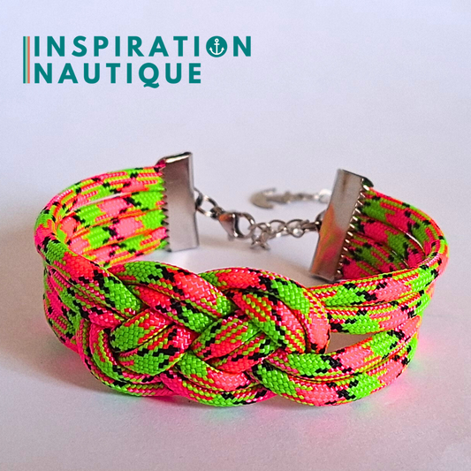 Bracelet marin avec noeud de carrick double, en paracorde 550 et acier inoxydable, Melon d'eau, Medium