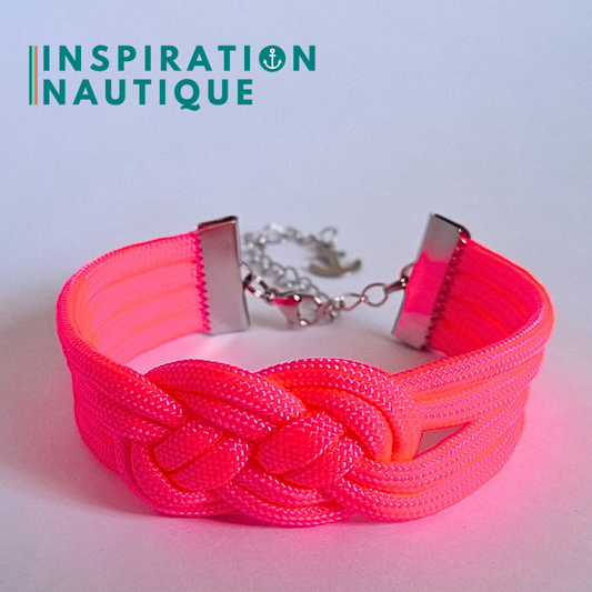 Bracelet marin avec noeud de carrick double, en paracorde 550 et acier inoxydable, Rose fluo, Medium