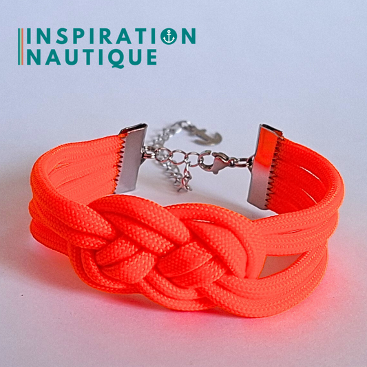 Bracelet marin avec noeud de carrick double, en paracorde 550 et acier inoxydable, Orange fluo, Medium