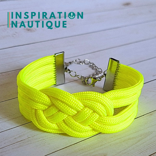 Bracelet marin avec noeud de carrick double, en paracorde 550 et acier inoxydable, Jaune fluo