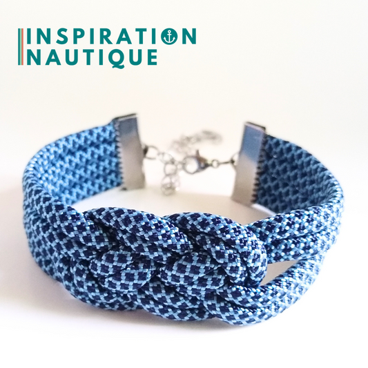 Bracelet marin avec noeud de carrick double unisexe, en paracorde 550 et acier inoxydable, Marine et bleu pâle, diamants, Medium