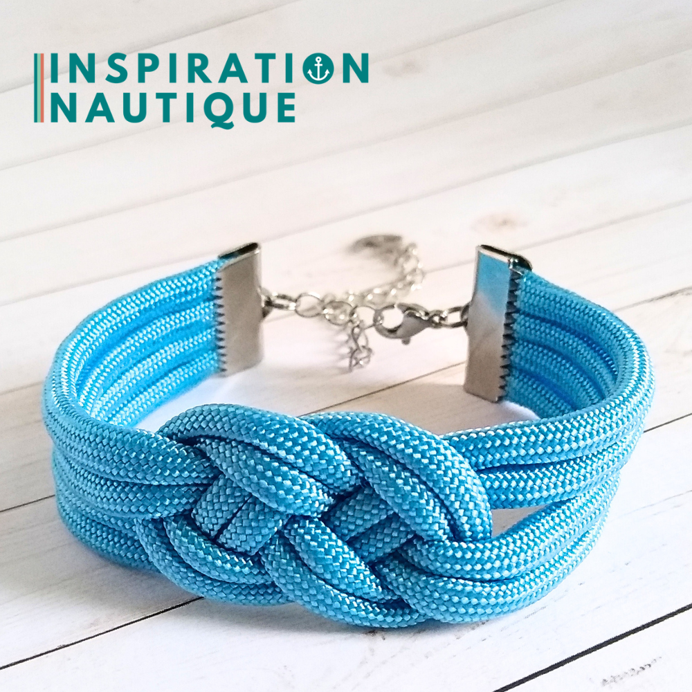 Bracelet marin avec noeud de carrick double unisexe, en paracorde 550 et acier inoxydable, Bleu pâle, Medium