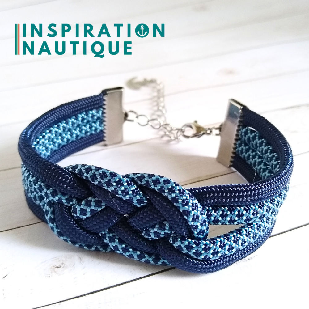 Bracelet marin avec noeud de carrick double unisexe, en paracorde 550 et acier inoxydable, Marine, et marine et bleu pâle, diamants