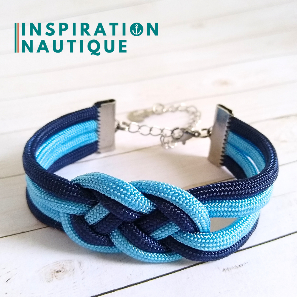 Bracelet marin avec noeud de carrick double unisexe, en paracorde 550 et acier inoxydable, Marine et bleu pâle, Medium