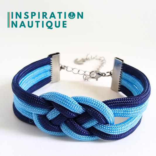 Bracelet marin avec noeud de carrick double unisexe, en paracorde 550 et acier inoxydable, Marine et bleu pâle, Medium