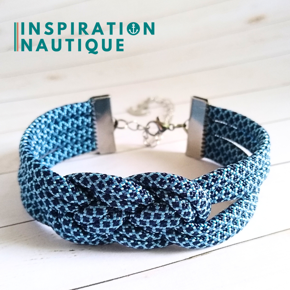 Bracelet marin avec noeud de carrick double unisexe, en paracorde 550 et acier inoxydable, Marine et bleu pâle, diamants, Medium