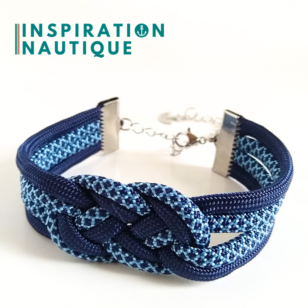 Bracelet marin avec noeud de carrick double unisexe, en paracorde 550 et acier inoxydable, Marine, et marine et bleu pâle, diamants, Medium