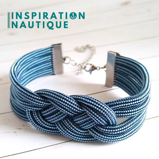 Bracelet marin avec noeud de carrick double unisexe, en paracorde 550 et acier inoxydable, Marine et bleu pâle, ligné