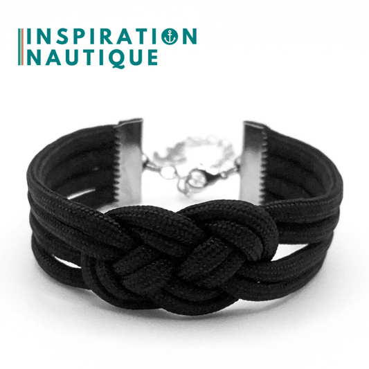 Bracelet marin avec noeud de carrick double, en paracorde 550 et acier inoxydable, Noir, Small