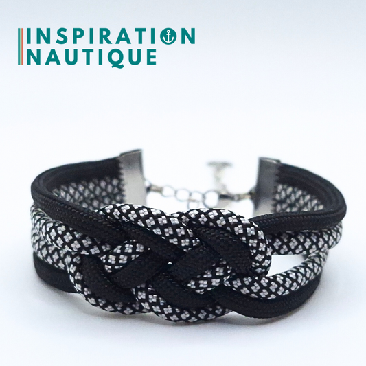 Bracelet marin avec noeud de carrick double unisexe, en paracorde 550 et acier inoxydable, Noir et noir et argenté, diamants, Medium