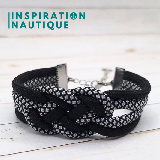 Bracelet marin avec noeud de carrick double unisexe, en paracorde 550 et acier inoxydable, Noir et noir et argenté, diamants
