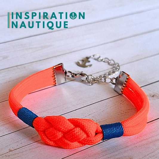 Bracelet marin avec noeud de carrick simple, en paracorde 550 et acier inoxydable, Orange fluo