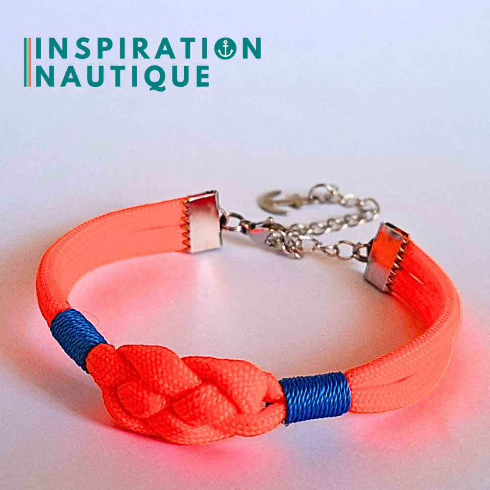 Bracelet marin avec noeud de carrick simple, en paracorde 550 et acier inoxydable, Orange fluo