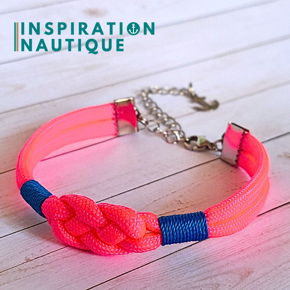 Bracelet marin avec noeud de carrick simple, en paracorde 550 et acier inoxydable, Rose fluo