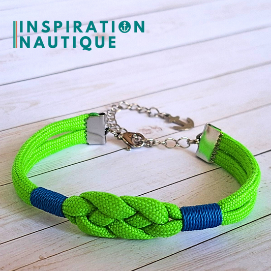 Bracelet marin avec noeud de carrick simple, en paracorde 550 et acier inoxydable, Vert fluo