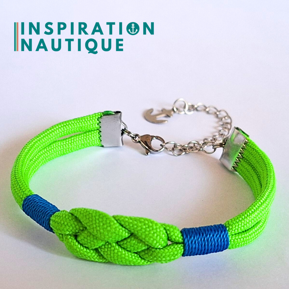 Bracelet marin avec noeud de carrick simple, en paracorde 550 et acier inoxydable, Vert fluo