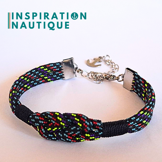 Bracelet marin avec noeud de carrick simple, en paracorde 550 et acier inoxydable, Cher, Surliures noires, Medium