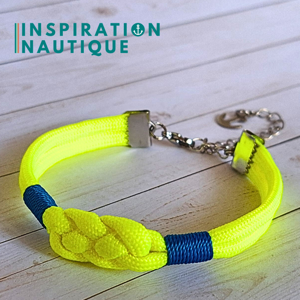 Bracelet marin avec noeud de carrick simple, en paracorde 550 et acier inoxydable, Jaune fluo