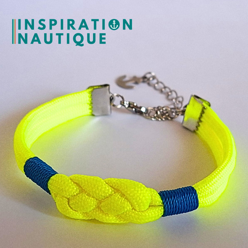 Bracelet marin avec noeud de carrick simple, en paracorde 550 et acier inoxydable, Jaune fluo