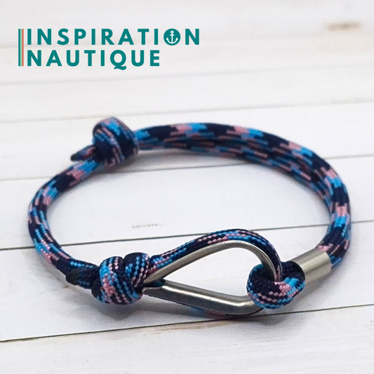 Bracelet marin avec cosse et noeud de pêcheur, Camo marine, rose, bleu pâle