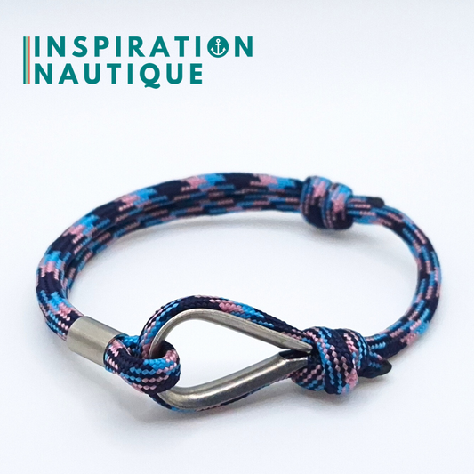 Bracelet marin avec cosse et noeud de pêcheur, Camo marine, rose, bleu pâle, Medium