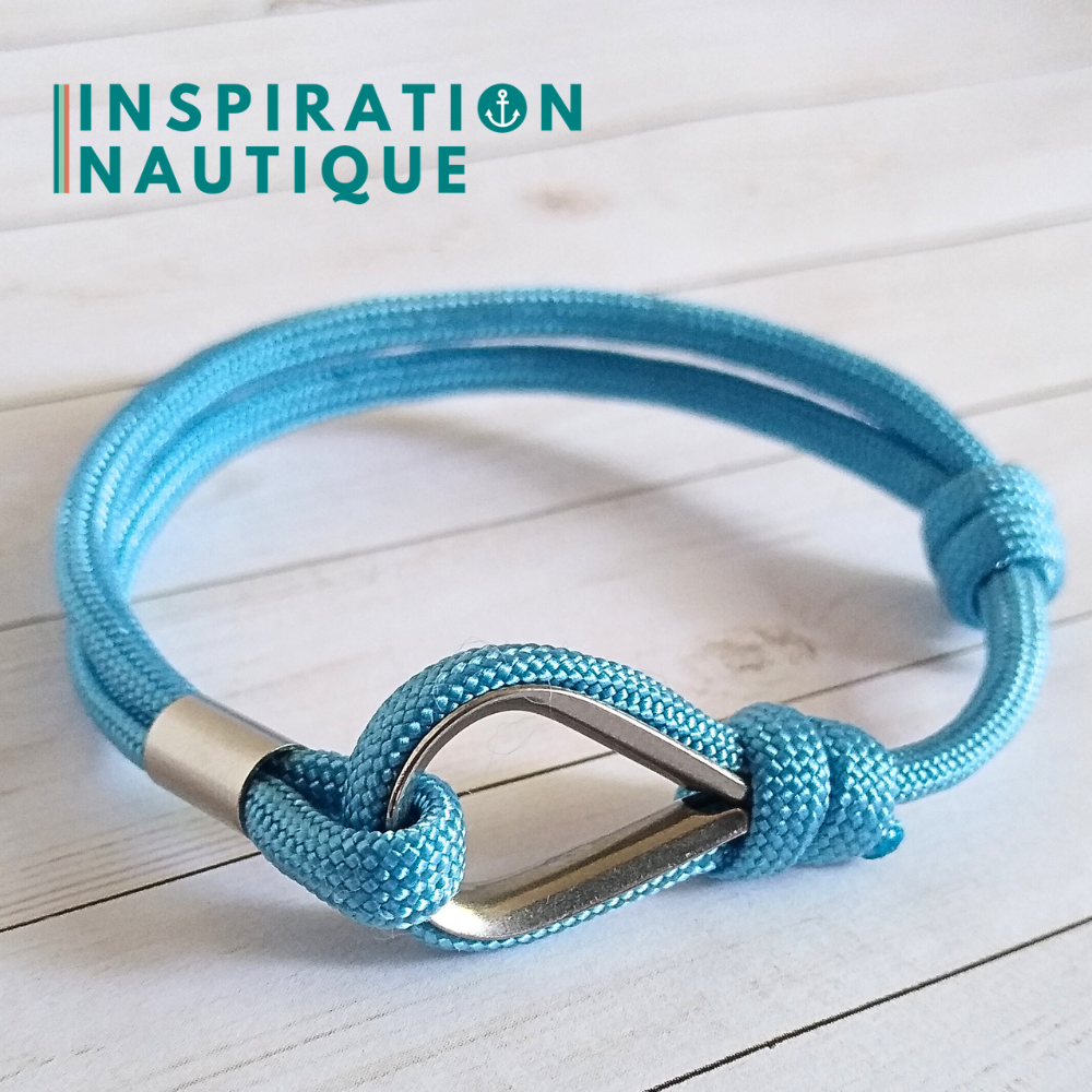 Bracelet marin avec cosse et noeud de pêcheur, Bleu pâle, Medium