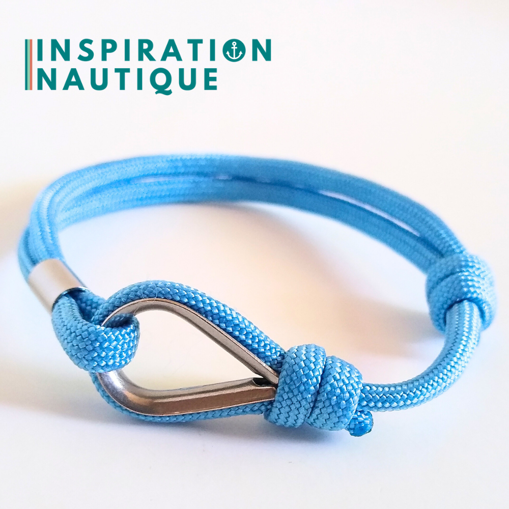 Bracelet marin avec cosse et noeud de pêcheur, Bleu pâle, Medium